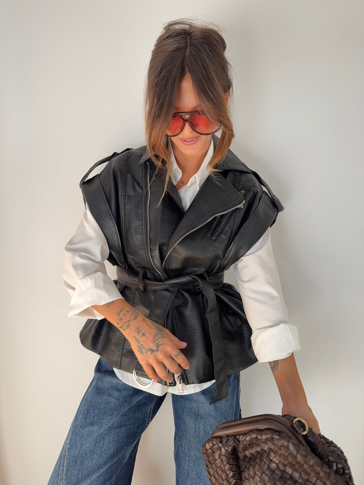 Perfecto en cuir sans manche