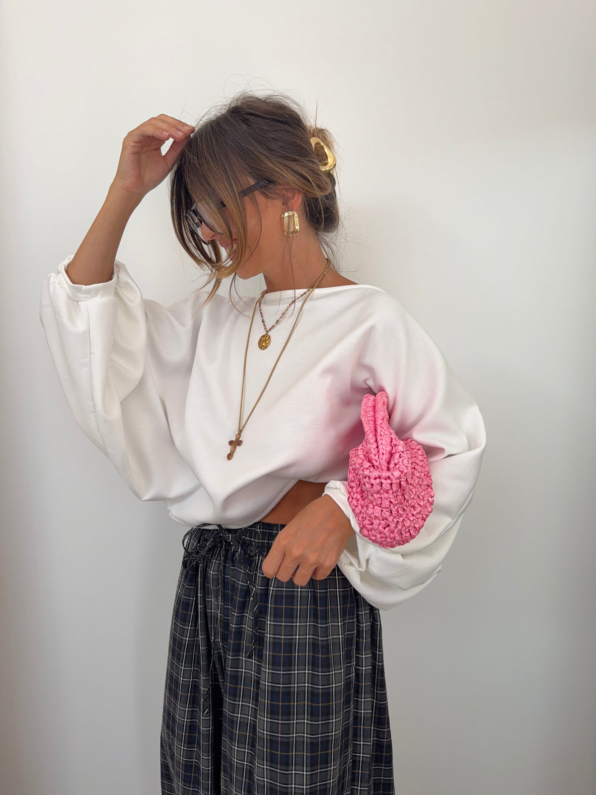 Haut court manches bouffantes - blanc