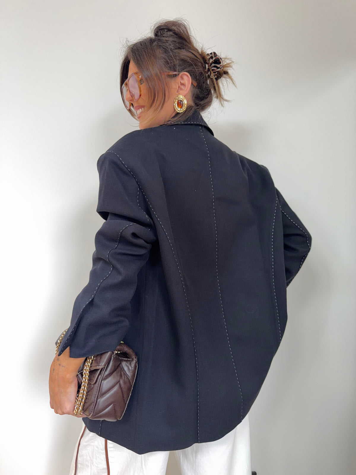 Blazer à surpiqures - noir
