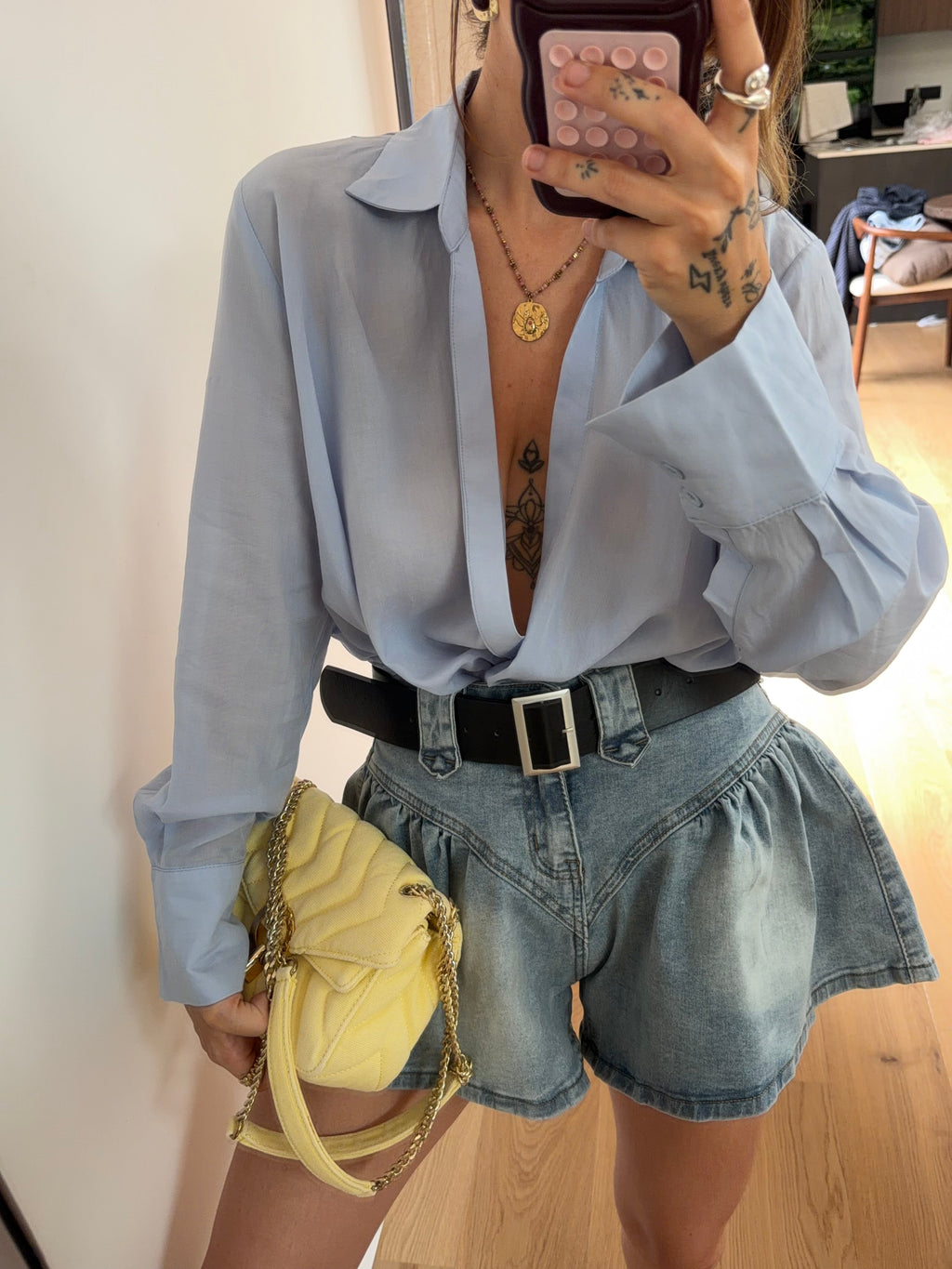Blouse cache cœur - bleu ciel