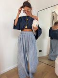 Pantalon large à carreaux - bleu clair