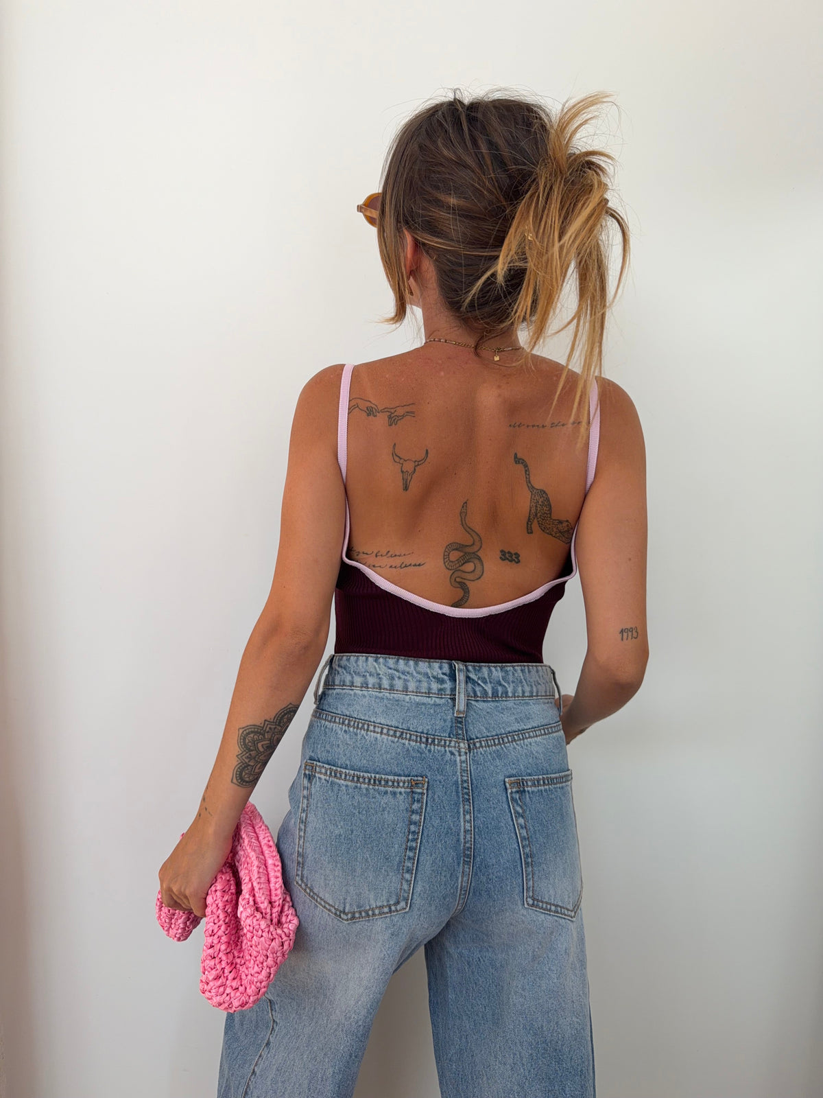 Body à coutures - bordeaux et mauve