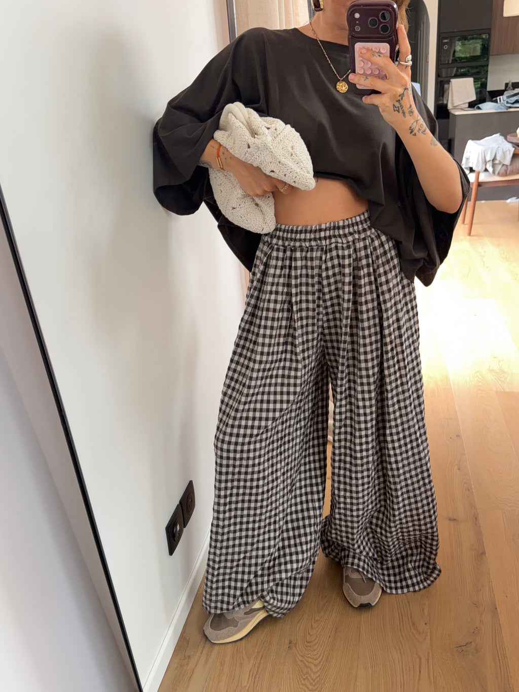 Pantalon à carreaux - chocolat
