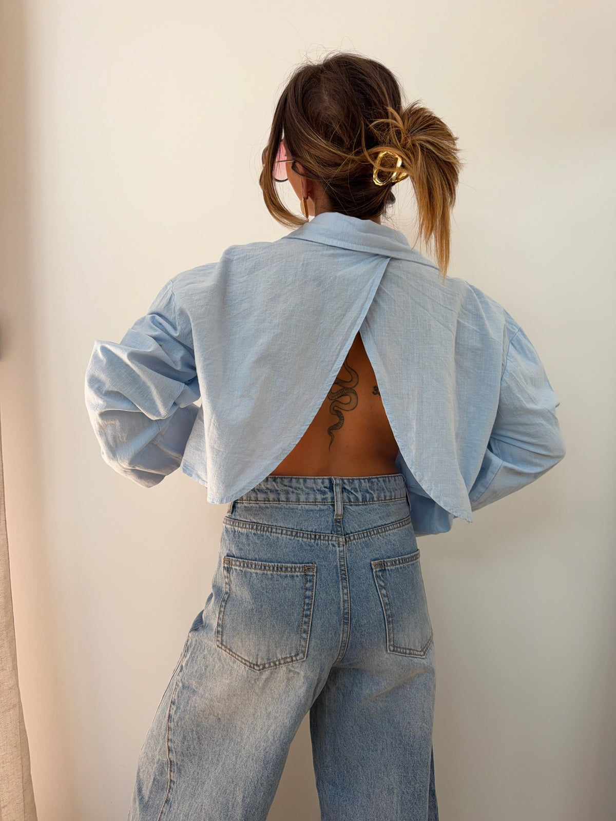 Chemise lin courte Lover's - bleue