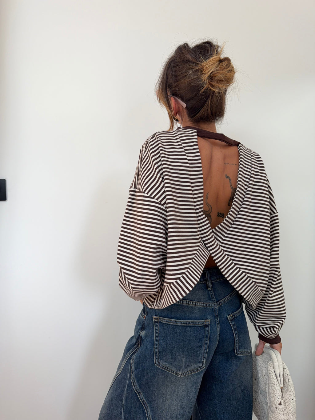 Sweat dos croisé - rayé choco
