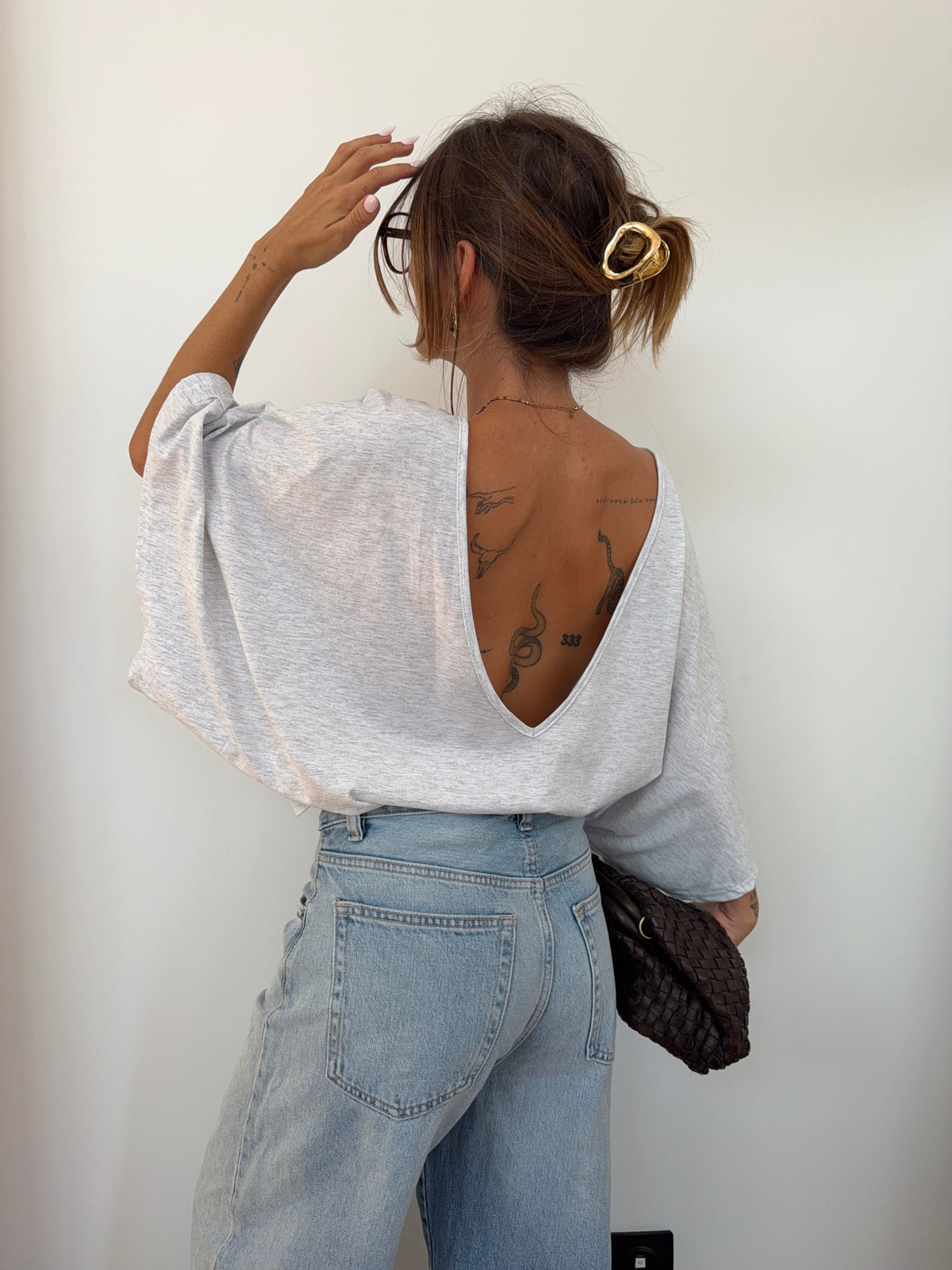 T-shirt Lover's dos nu V - gris chiné