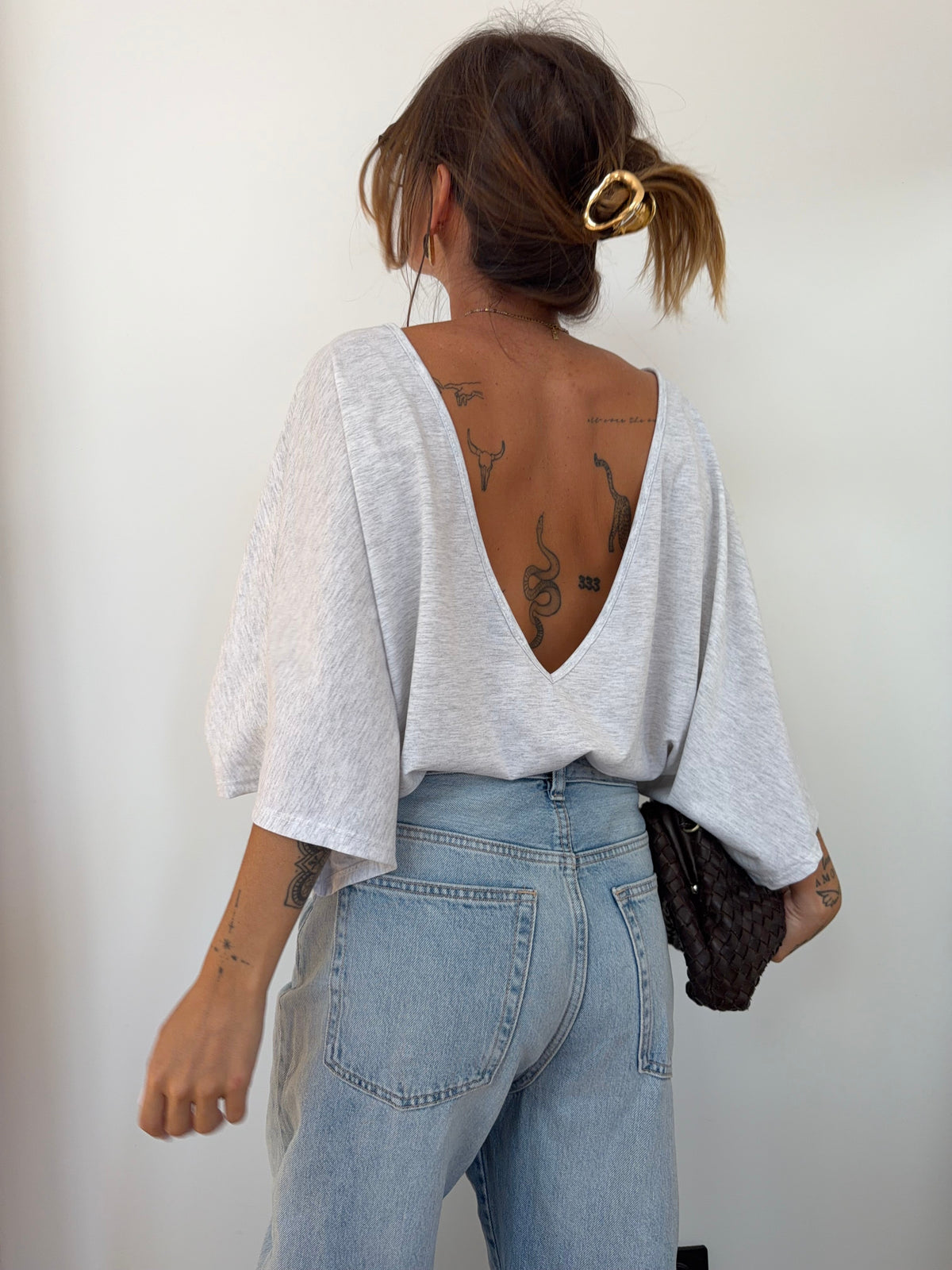 T-shirt Lover's dos nu V - gris chiné