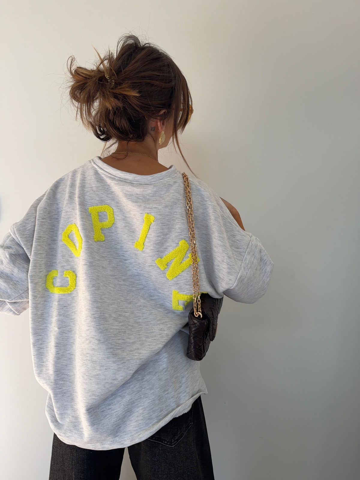 Sweat Copine - gris et jaune fluo