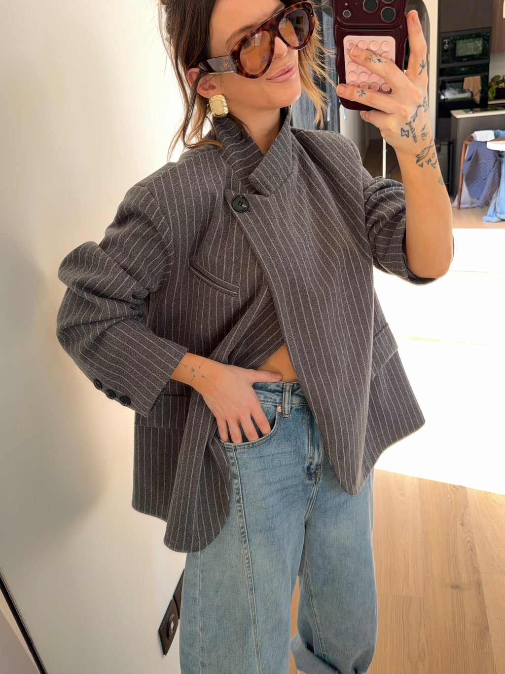 Blazer à bouton rayé - gris