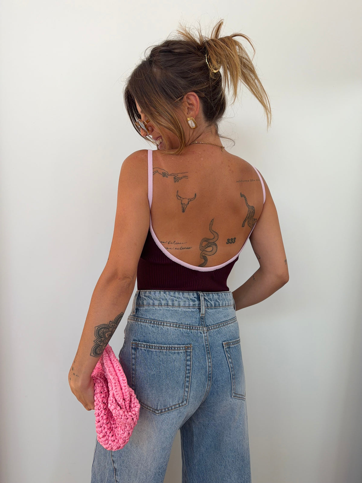 Body à coutures - bordeaux et mauve